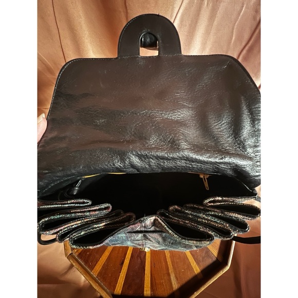 Vintage Shimmery Metallic Fabric Artsy Women's Bag with 100 Percent Leather trim - Picture 9 of 14